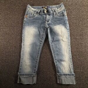 Y2K Angels Denim Capri jeans Women's 5 Embroidered Flap Pocket Embellished